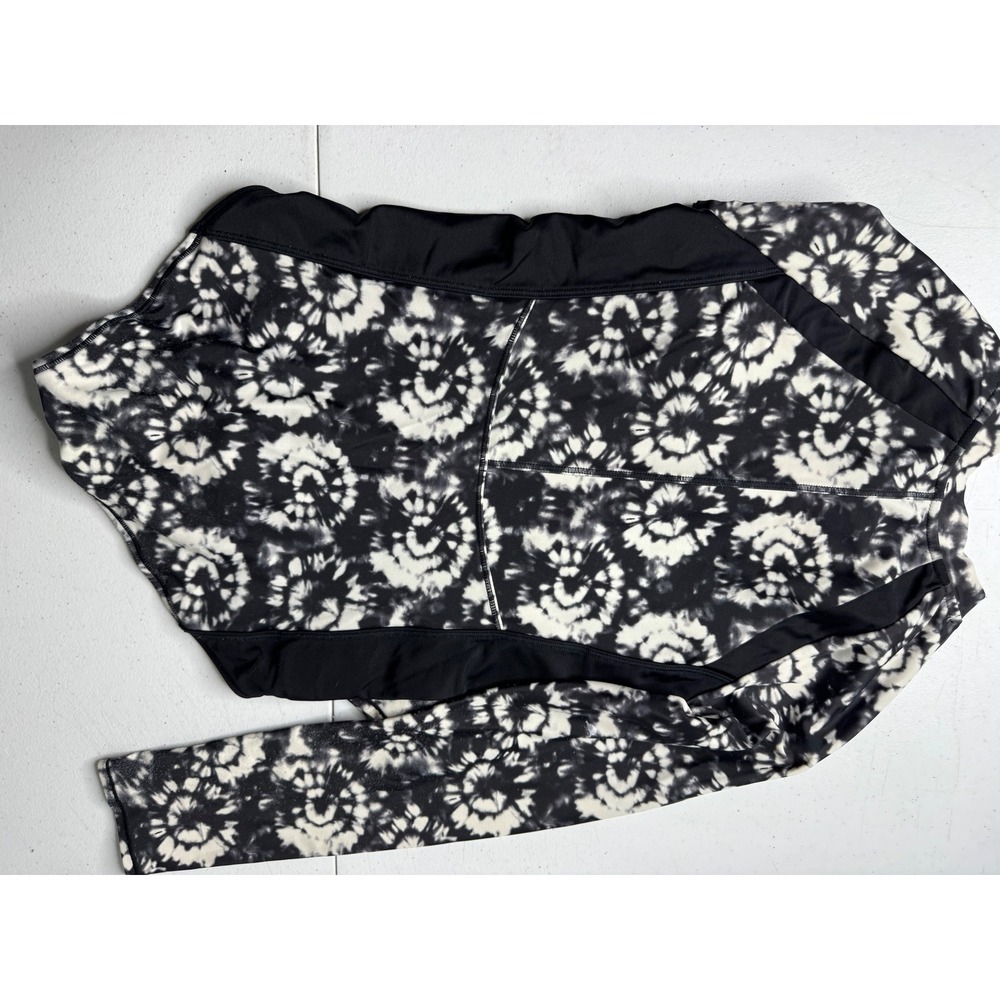 Athleta Girl Long Sleeve One Piece Swimsuit Tie Dye Black White Half Zip L 12 - Picture 7 of 8
